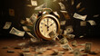 © standret - concept of Opportunity cost time is money clock and coins on wooden table