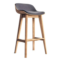 Modern Scandinavian Bar Stool Isolated on Transparent Background, No Background, Cutout.