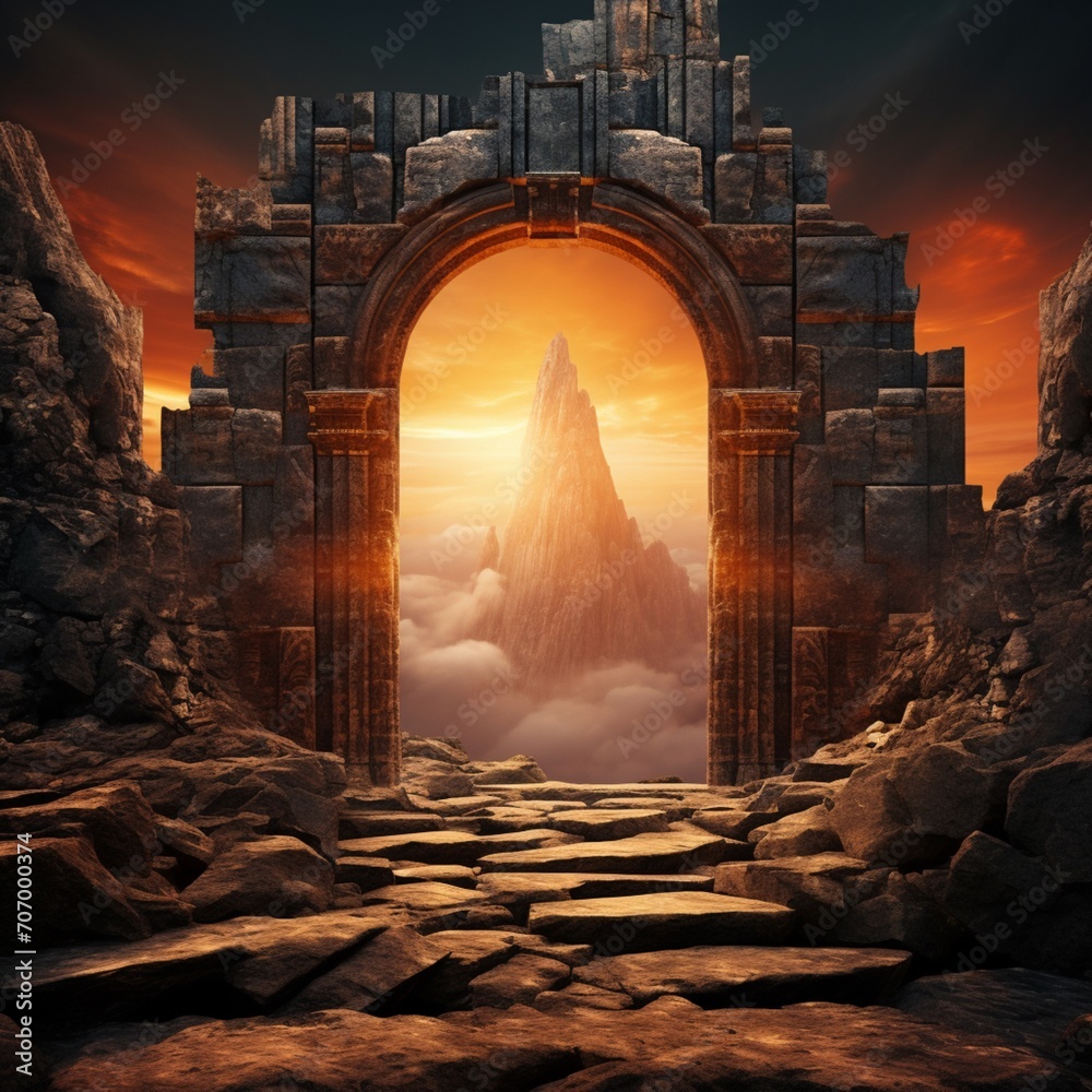 Ancient stone portals opened in a wondrous spell Ai generated art Stock ...