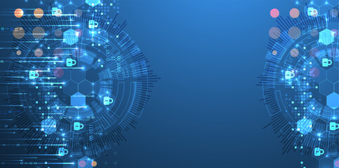 Fototapete - Secure digital background. Virtual confidential, programming protection. Hand drawn vector.