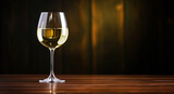 Fototapeta Lawenda - Elegant glass of white wine on dark wooden background. Wine industry concept. Generative AI