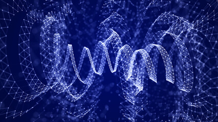 Fototapete - Digital plexus of glowing lines and dots. Abstract tunnel of dots and lines. 3D wormhole with a mesh structure. Vortex. 3d rendering