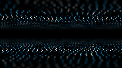 Poster - Glowing particles. Cyber background. Abstract wave of many points. Futuristic background illustration. Dust particles. 3d rendering