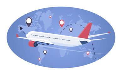 Wall Mural - Concept illustration of air travel around the world. Vector illustration.