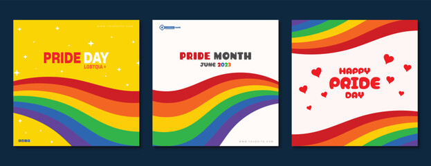 Vector flat pride month social media template three design