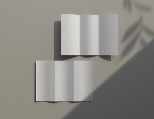 Poster - Showcase your content with this 3D illustration of a blank brochure mock-up, featuring a simple and harmonious background. Roll-Fold 297mm 210mm size.
