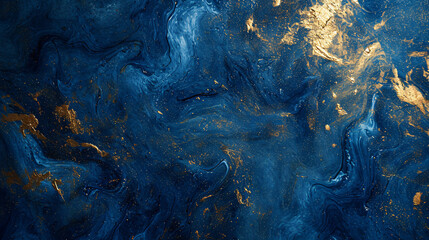 Poster - abstract blue gold background, abstract blue texture with gold splash, blue luxury background concep