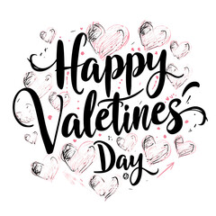 Happy valentines day text lettering illustration Isolated cutout on transparent background