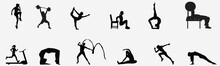 Vector Silhouettes Collection Of Active People Doing Fitness Exercises