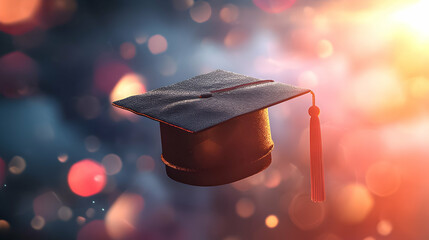 Graduation cap on the bokeh background.