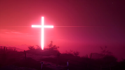 An illuminated cross, Christian Easter concept Jesus Christ