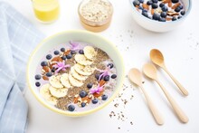 Blueberry Banana Smoothie Bowl With A Sprinkle Of Flax Seeds