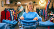 © Monkey Business - Female Sales Assistant Or Customer Sorting And Looking At Jeans In Fashion Store