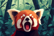 Panda Vermelho Bocejando Na Floresta - Ilustração Infantil Fofa 2d