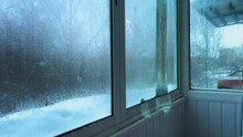 Interior Frost Issue: Damaged Balcony Viewed From Inside Through The Window