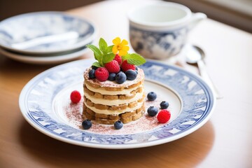 Poster - tiramisu topped with berries on a ceramic plate