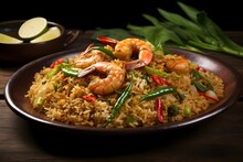 Nasi Goreng Kampung, A Rustic Village-style Fried Rice With Anchovies, Long Beans, And Prawns