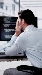Aufkleber - Unhappy Sad Developer Programmer Man In Stress Coding Software