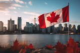 Fototapeta  - canada flag with the city of toronto in the background