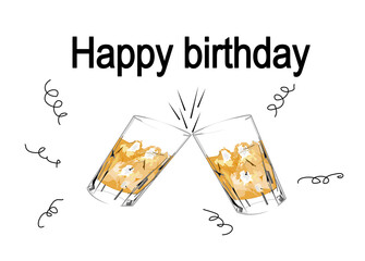 Drawing ,Two glasses of drink ,beverage .Isolate on white background. Happy birthday,Happy new year.