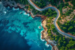 Aerial view of road along the ocean, beautiful view