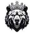 Illustration design of bear king head with crown, classic baroque style