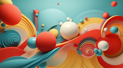Aufkleber - Futuristic Abstract Spheres and Swirls Design. A digital art creation featuring futuristic abstract swirls in blues and oranges floating spheres, suggesting a dynamic and otherworldly landscape