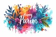 Happy Purim colorful bright watercolor background