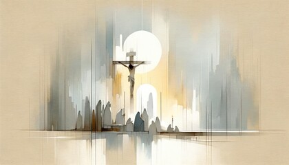 Wall Mural - The Crucifixion. Passion. Good Friday. New Testament. Watercolor Biblical Illustration	