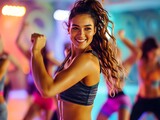 young women in sportswear dancing Zumba