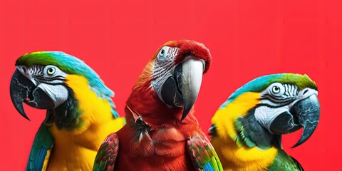 Poster - Parrots on Red Background