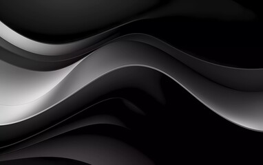 Poster - Black and silver paper waving abstract banner design. Wavy vector background. generative ai