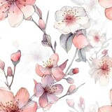 Fototapeta Storczyk - flower sakura isolated, watercolor, line art, on completely white background, pastel colors, centered