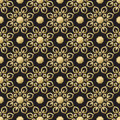 Wall Mural - Seamless pattern with golden decorative ornament on black background. Template for design in vintage style.