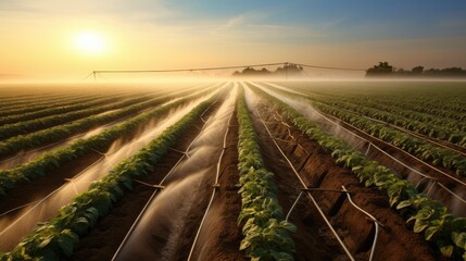 Canvas Print - rows of plants in a field