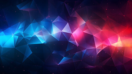 Wall Mural - 3D polygon texture. Glowing neon lines around. Glitter effect. Bright colors. Available in blue, purple and red.
