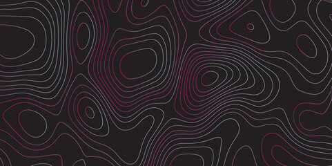 Poster - Abstract black colorful gradient Topographic line map pattern background. Contour elevation topographic and textured Background Modern design with black background with topographic wavy patte.