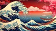 Ukiyo e painting landscapes wave wallpaper image Ai generated art