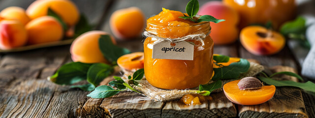 Wall Mural - apricot puree from apricot on a wooden table. food