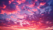 Pink Sky Background. Shiny White, Purple And Pink Beauty Clouds Background.