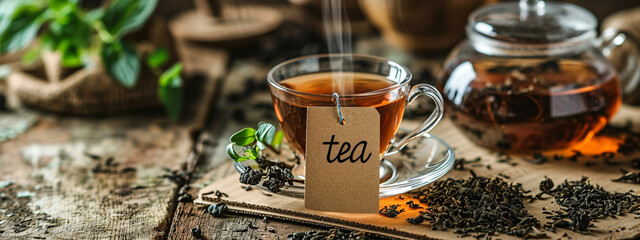 Wall Mural - cup of tea with tea on a wooden background. drink.