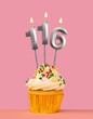 Birthday card with cupcake and candle number 116