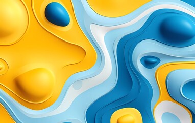 Poster - light blue mustard abstract 3D fluid circle background. generative ai