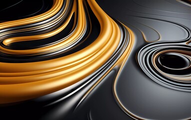 Poster - mustard silver abstract 3D fluid circle background. generative ai