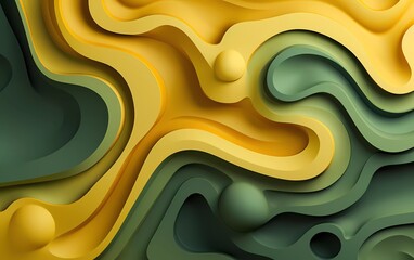 Poster - light mustard green abstract 3D fluid circle background. generative ai