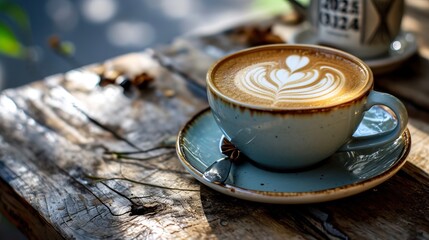 Tasse à café latte art sur une table