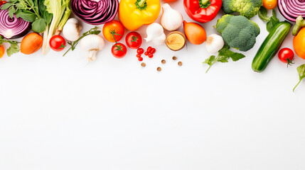 Wall Mural - vegetables on white background top view place for text