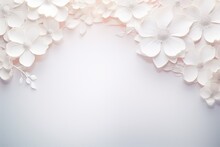Floral Arch Of White Flowers On A White Background. Wedding Concept. A Place For The Text.