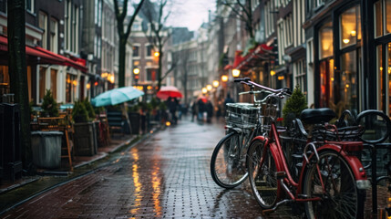 Naklejka na meble Lot of old bicycles on the bike parking under rain