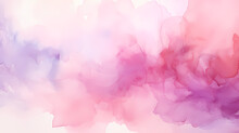 Abstract Watercolor Drawing Featuring A Palette Of Pale Pink Red And Violet Hues, With A Dominant Pink Color. Ideal Art Background For Design Purposes, Showcasing Elements Of Water And Grunge